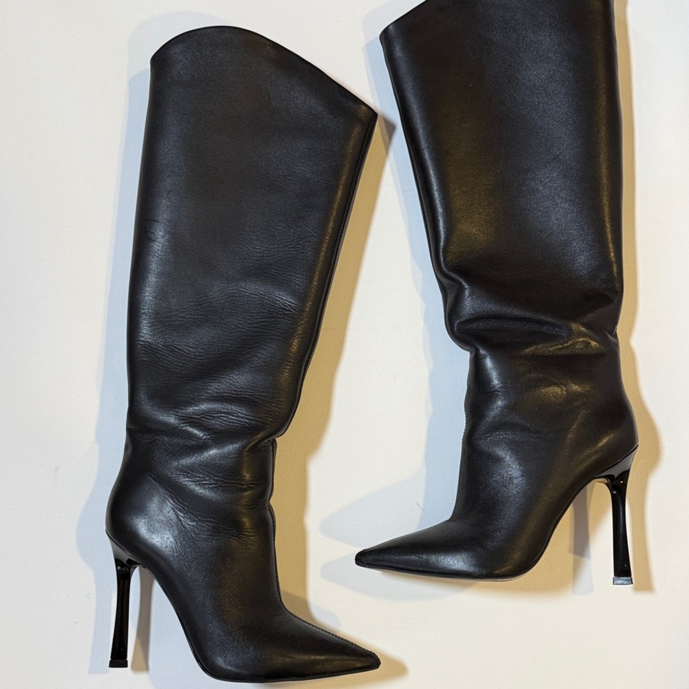 Black Leather Knee-High Boots